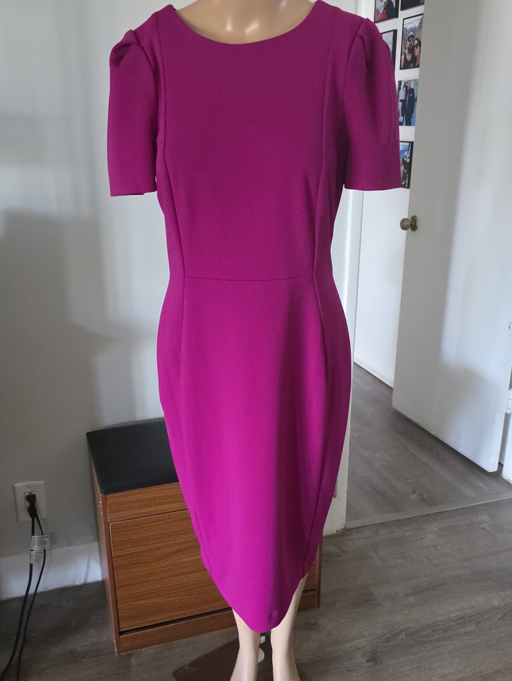 Calvin Klein Fuchsia Sheath Dress with Short Puff Sleeves